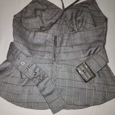 Studio F Plaid Belted Peplum Top - Size XS 5