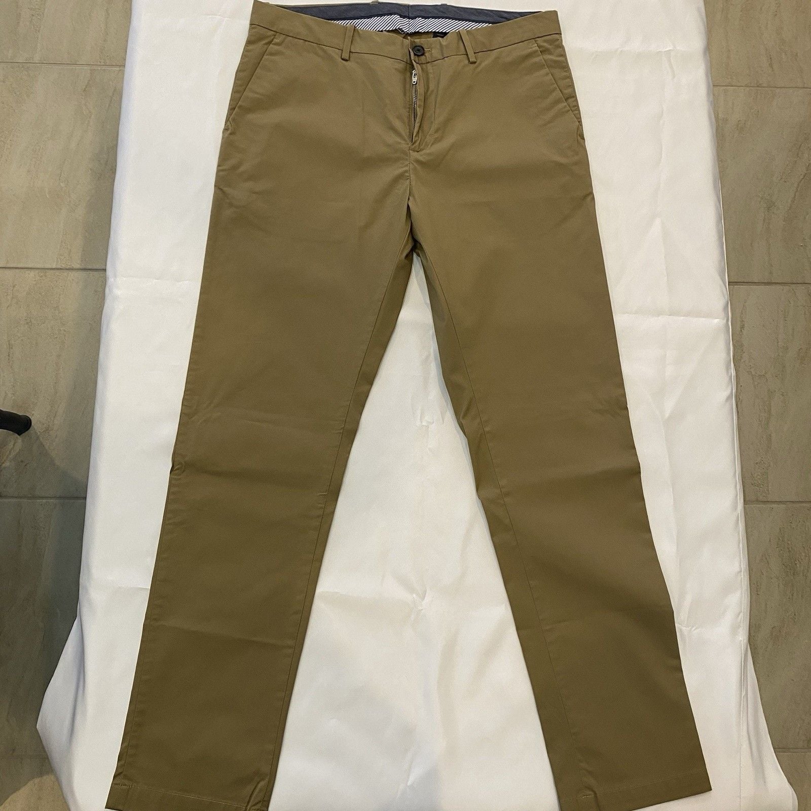 Perry Ellis Pants Mens 34x32 Tan Slim Fit Flat Front Trousers 3