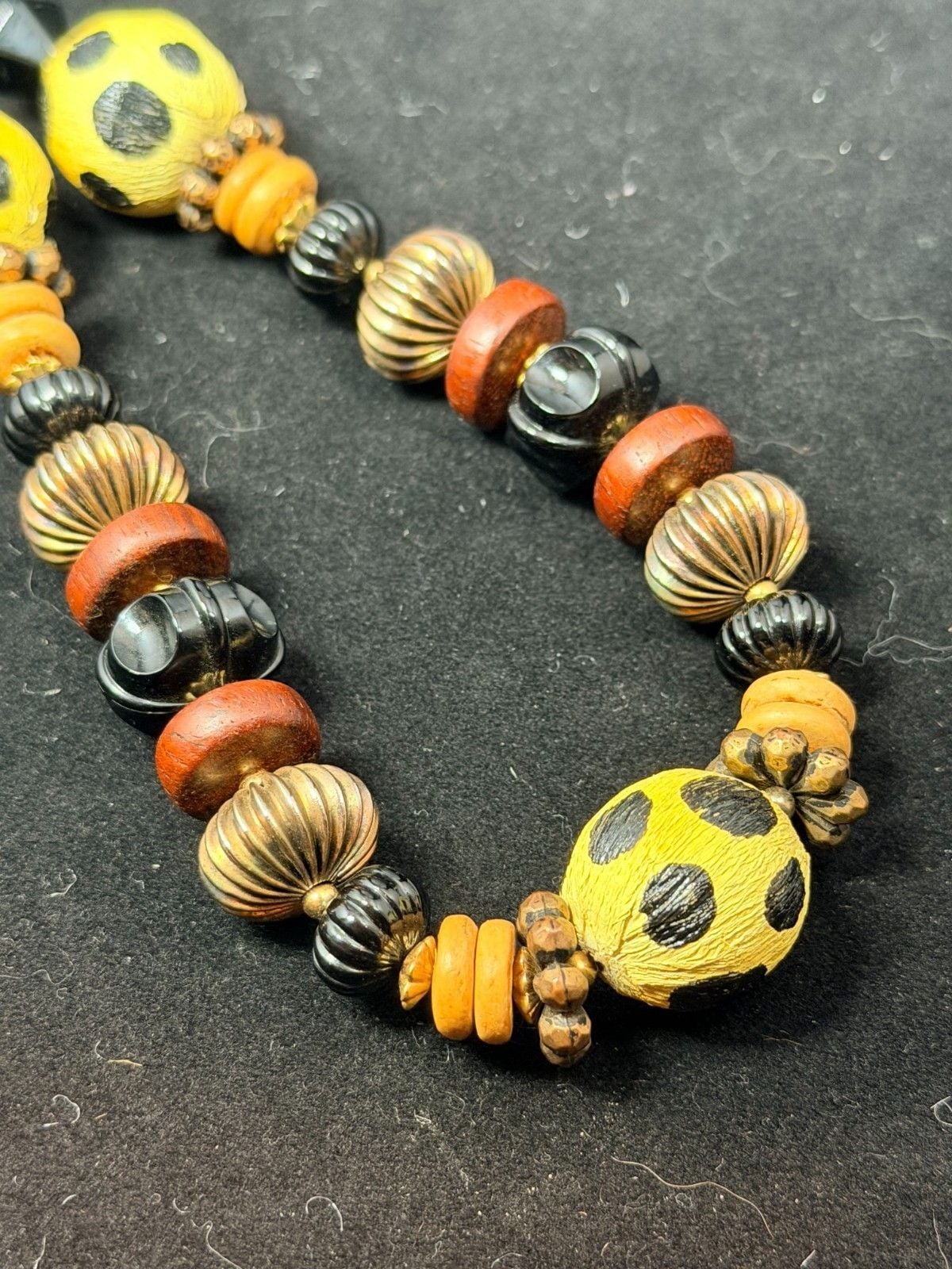 Stunning Vintage Boho Tribal Statement Necklace - Mixed Media Multitexture Beads 4