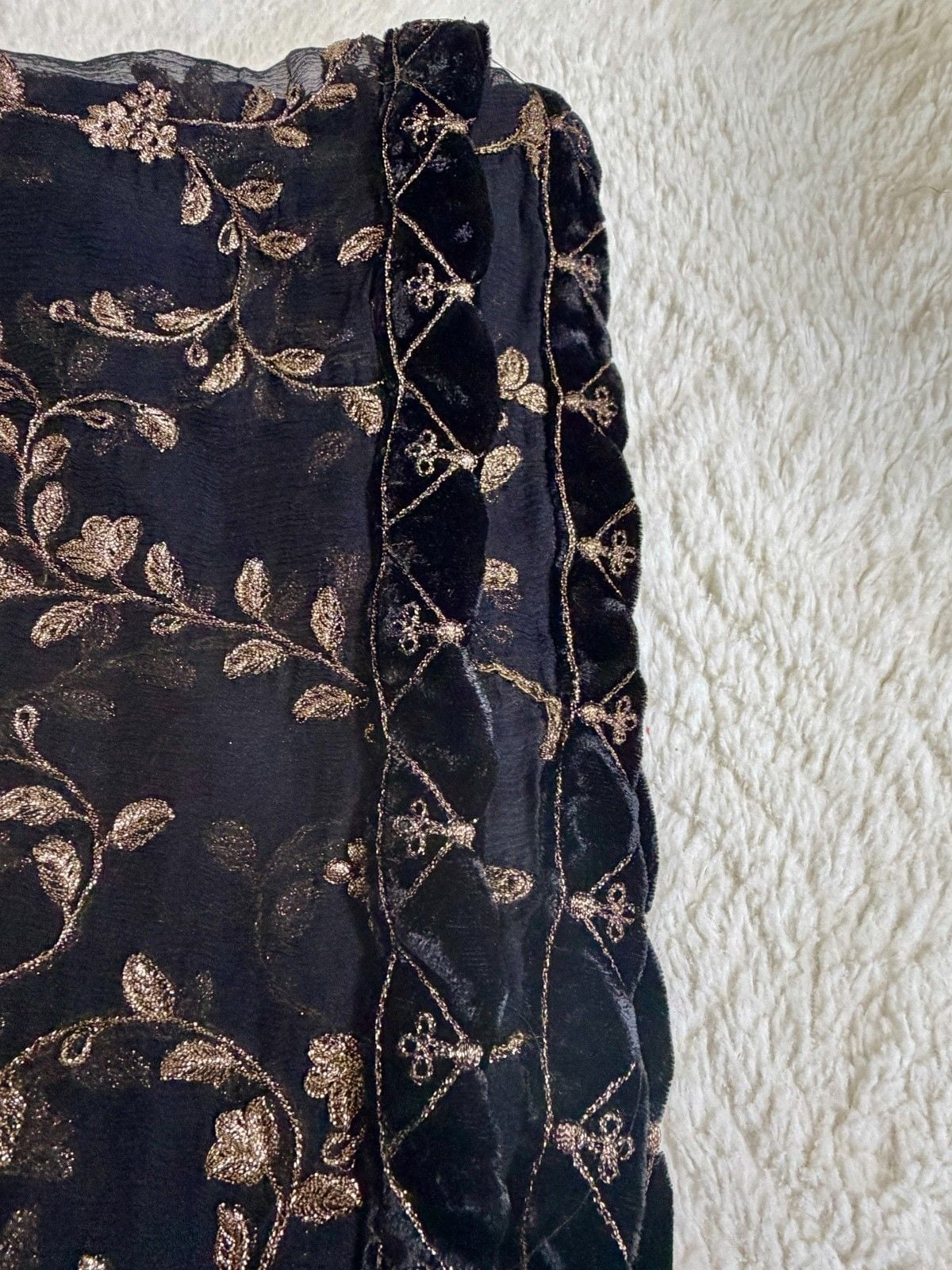 Black Chiffon Fancy Dupatta Gold/ Zari Embroidered Pakistani Indian 3