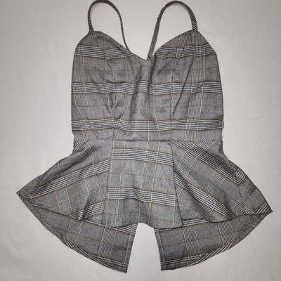 Studio F Plaid Belted Peplum Top - Size XS 2