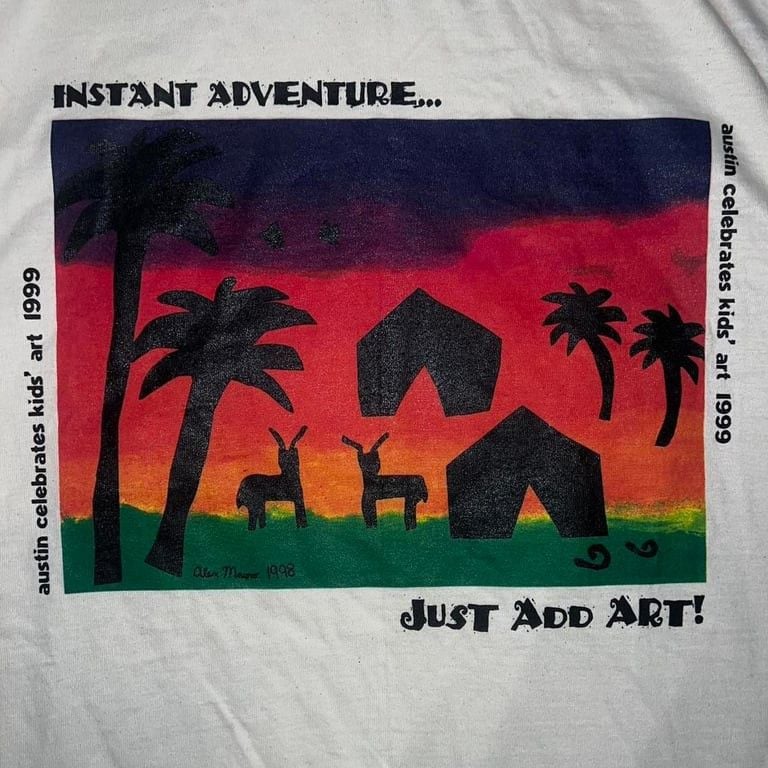 1999 Austin Celebrates Kids’ Art Vintage L Graphic Tee with a kids’ illustration from 1998. Great print, Good Quality Cotton, No Flaws.
Size - L
pit to pit - 21.5”
Length - 31.5”
#vintage #90s #Austin #art #Graphictee 3