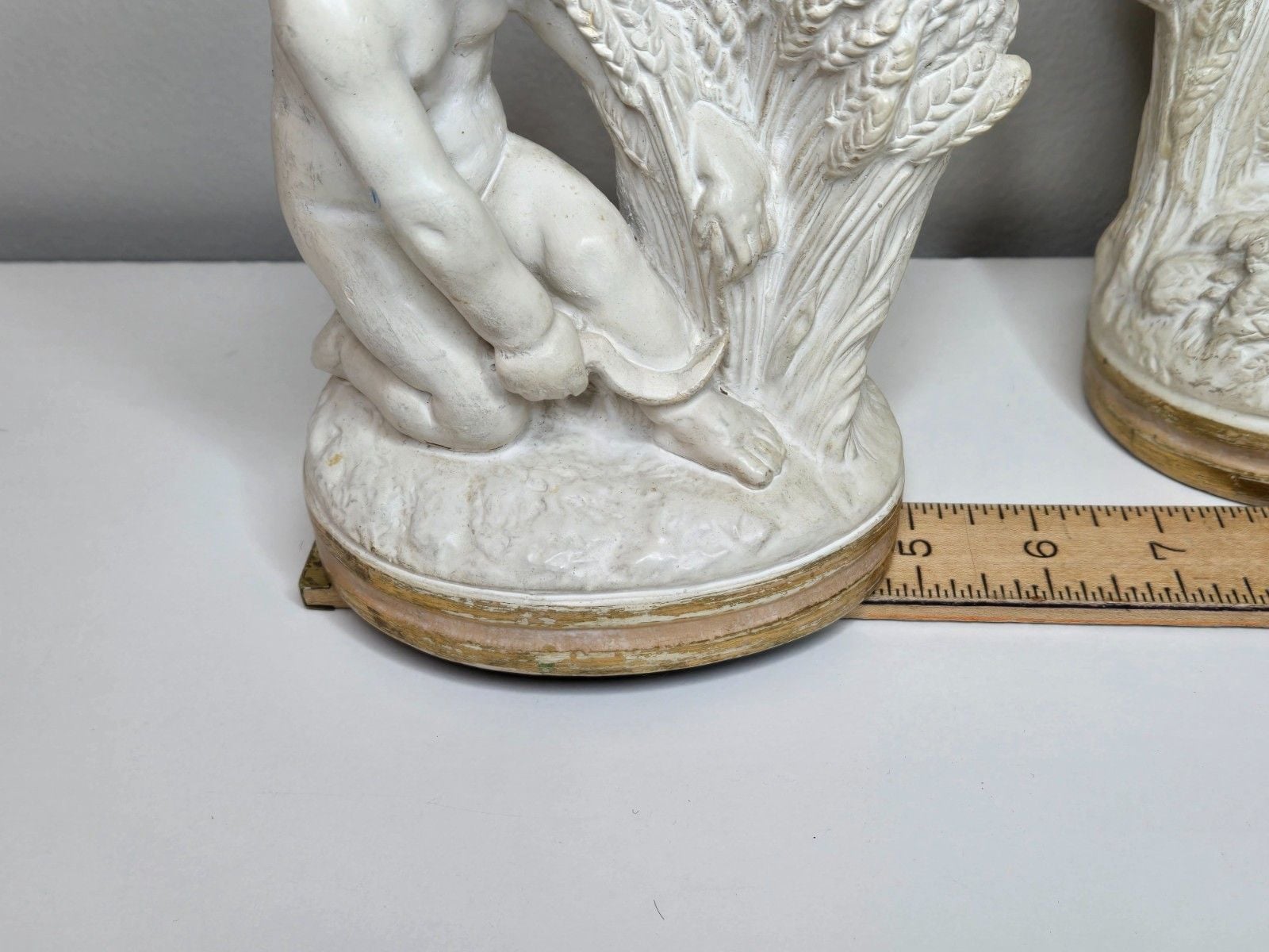 Vintage BORGHESE Niepolds ~ Chalk Putti Bookends ~ Cherubs Harvesting Wheat 18