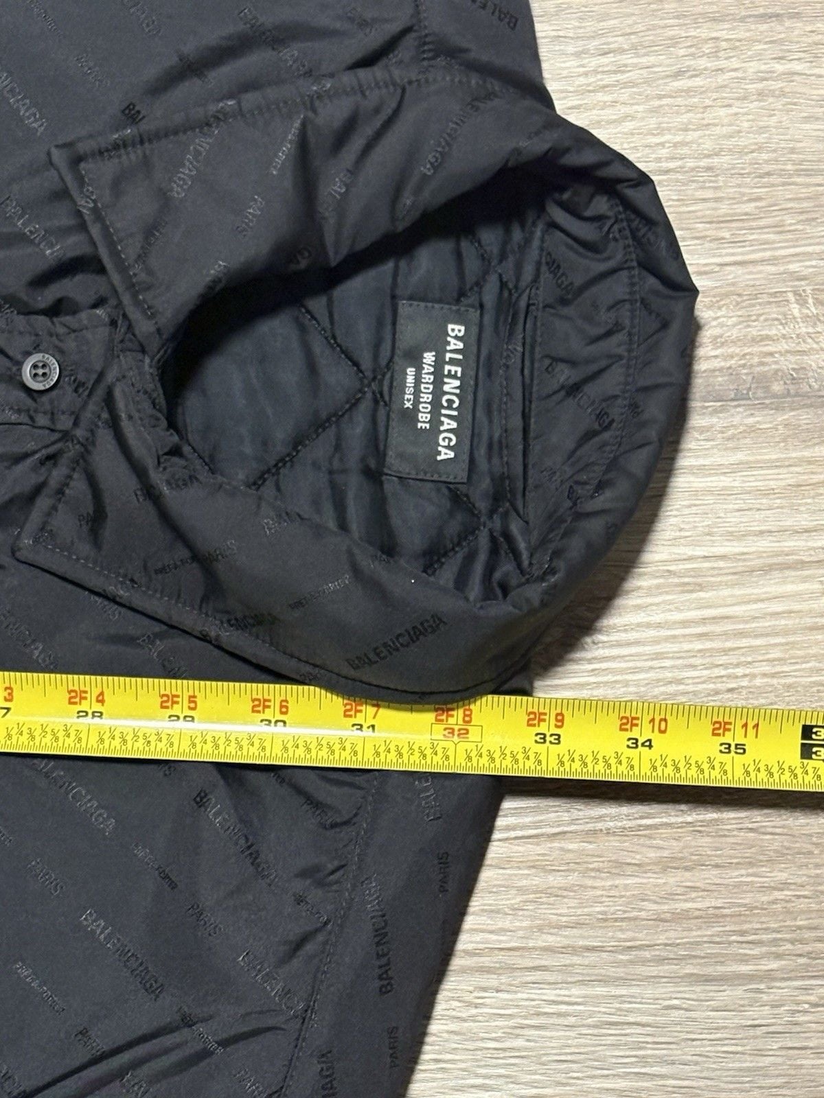 Balenciaga Wardrobe Unisex Quilted Jacket Size 50 Black Italy Allover Logo Snap 12