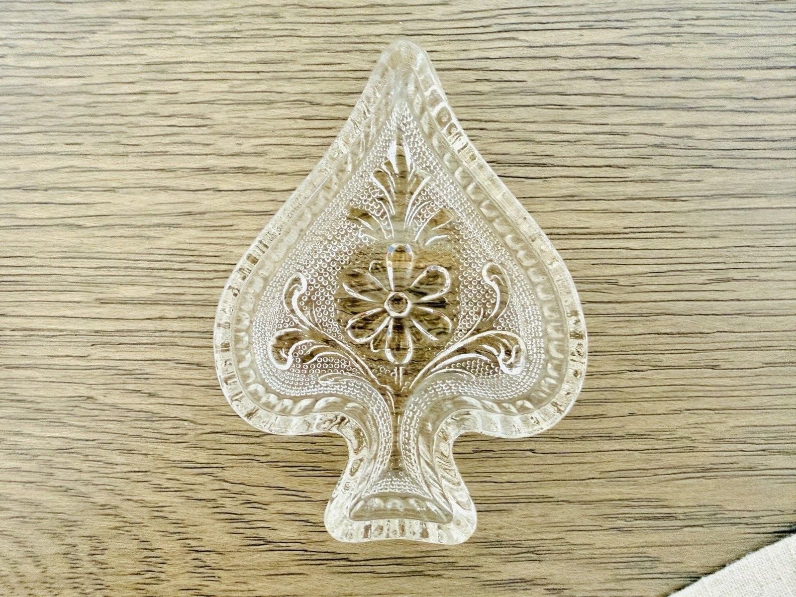 Vintage Indiana Glass Clear Spade Club Trinket Tray Card Suit Bridge Ashtray 4