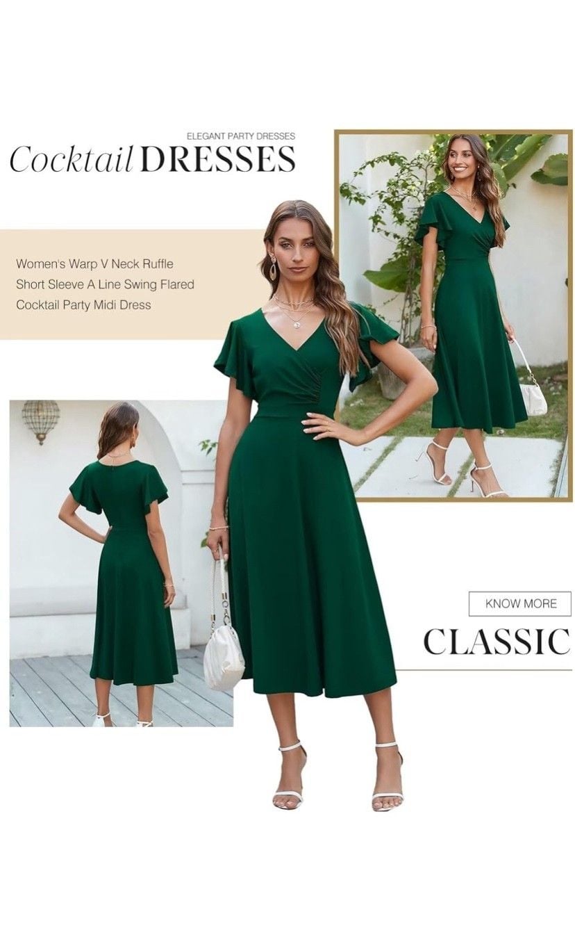 Dokotoo women's V Neck Elegant party Dress Short sleeves skater Dress 16