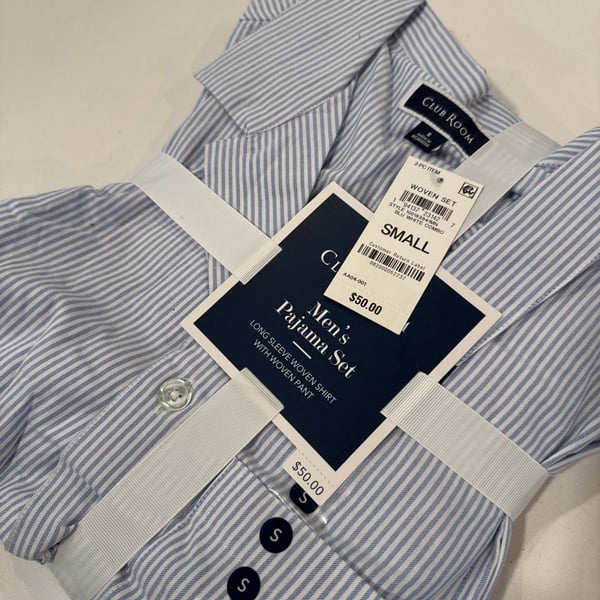 Club Room Men's 2-Piece Long Sleeve Shirt with Pants Woven Pajama Set, Blue, S-0080