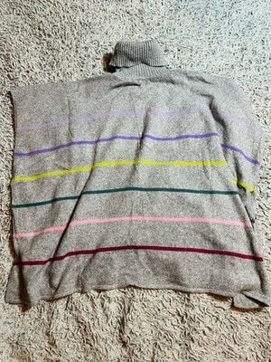 LOFT Oversized Soft & Cozy Gray Striped Turtleneck Poncho Sweater Medium Large 4