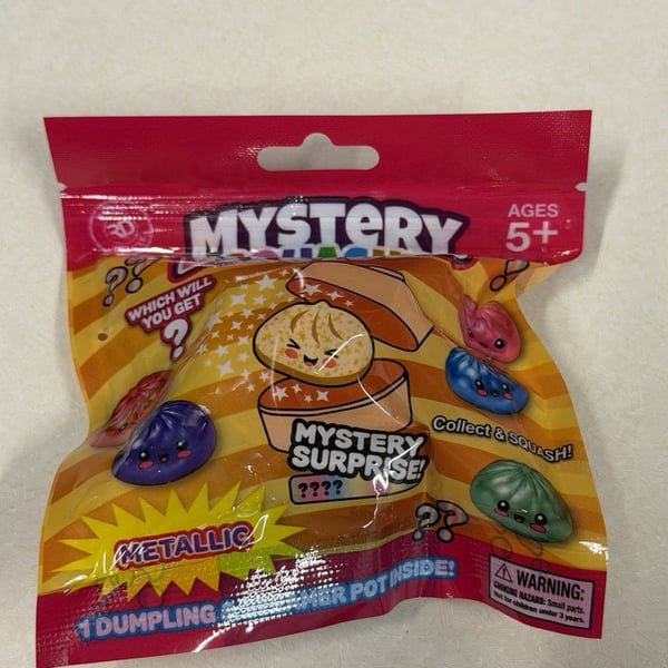 3 Mystery Squashy Tiny Dumplings Blue Metallic Squishy Toy with Steamer Pot Bags