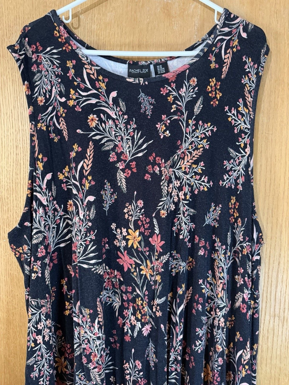Rachel Zoe Black Floral Sleeveless Tank Dress Knee Length Plus Size 3X 3