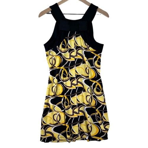 VTG Y2K ALYN PAIGE Abstract Yellow Geometric Midi Dress Size L Grunge Whimsical 11