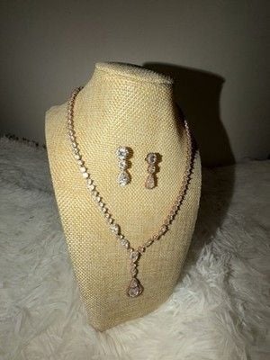 Rose Gold Cubic Zirconia Teardrop bridal Jewelry Set Necklace & Earrings 7
