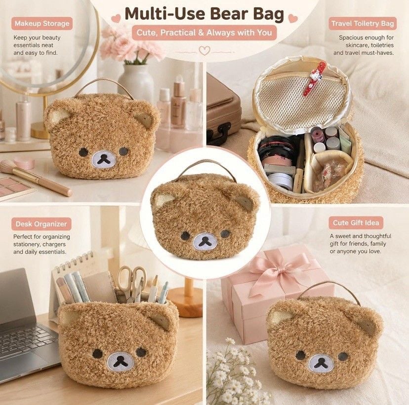 Rilakkuma Plush Bear Face Cosmetic Makeup Bag Zipper Closure Pouch San-x 9