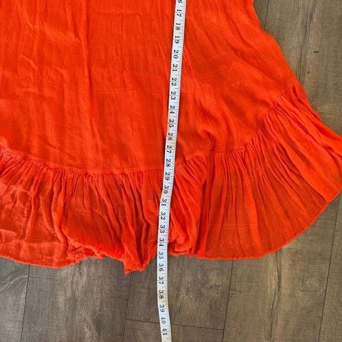 Free People Bright Orange Flowy Ruffle Dress Tunic Boho Size M Relax 8