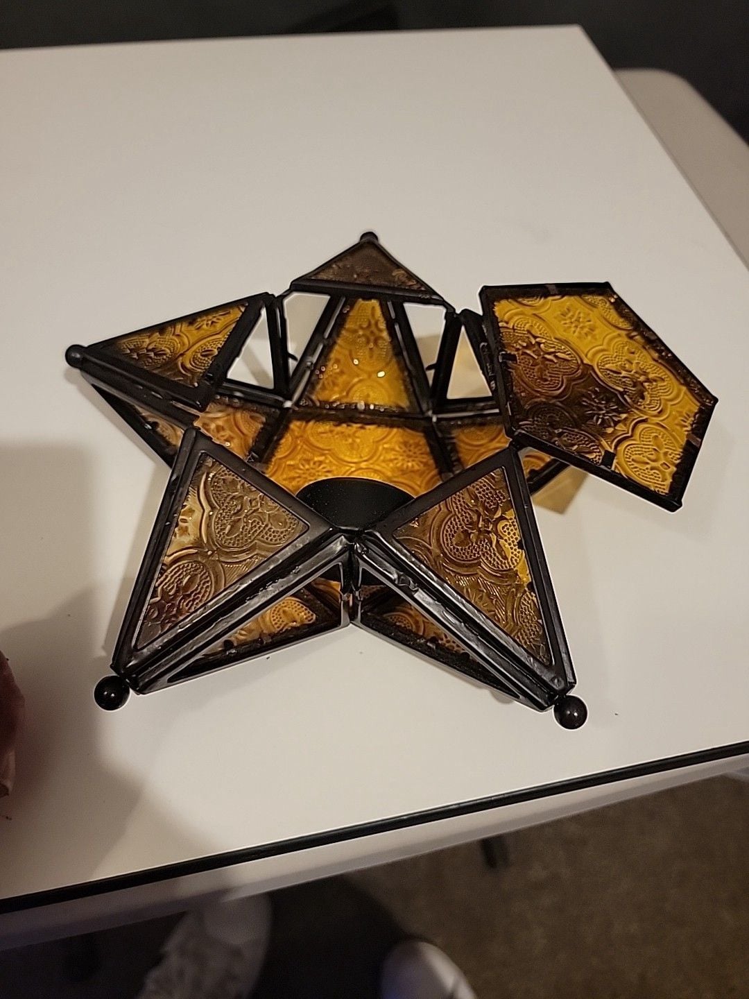 VINTAGE Moravian Star Light Lantern Tea Lite Candle Holder Metal & Glass 7