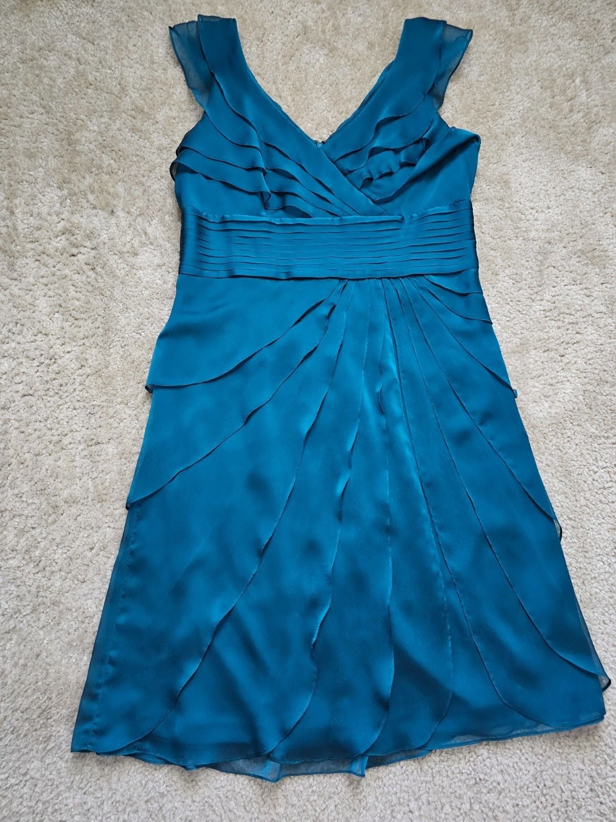 Adrianna Papell Occasions Teal Ruffle Chiffon Cocktail Dress Women's 14 2