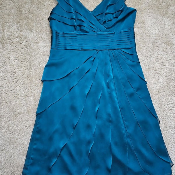 Adrianna Papell Occasions Teal Ruffle Chiffon Cocktail Dress Women's 14