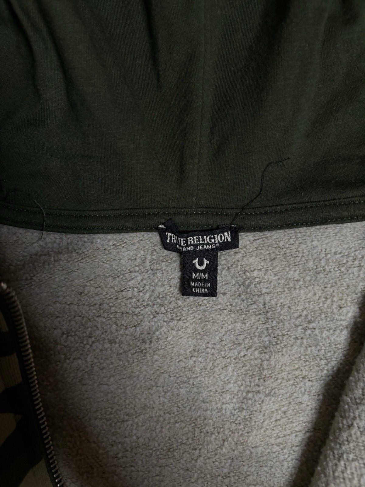 True Religion Full ZipHoodie WomenSize M Green CamoBuddha Logo Sweatshirt 6