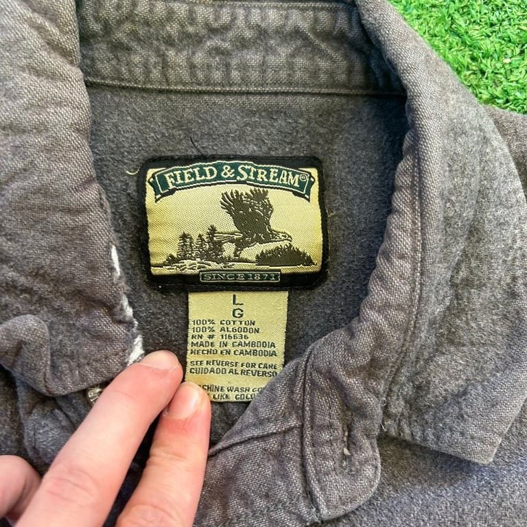 Field & Stream Men's large Grey Button-Up flannel Shirt 4