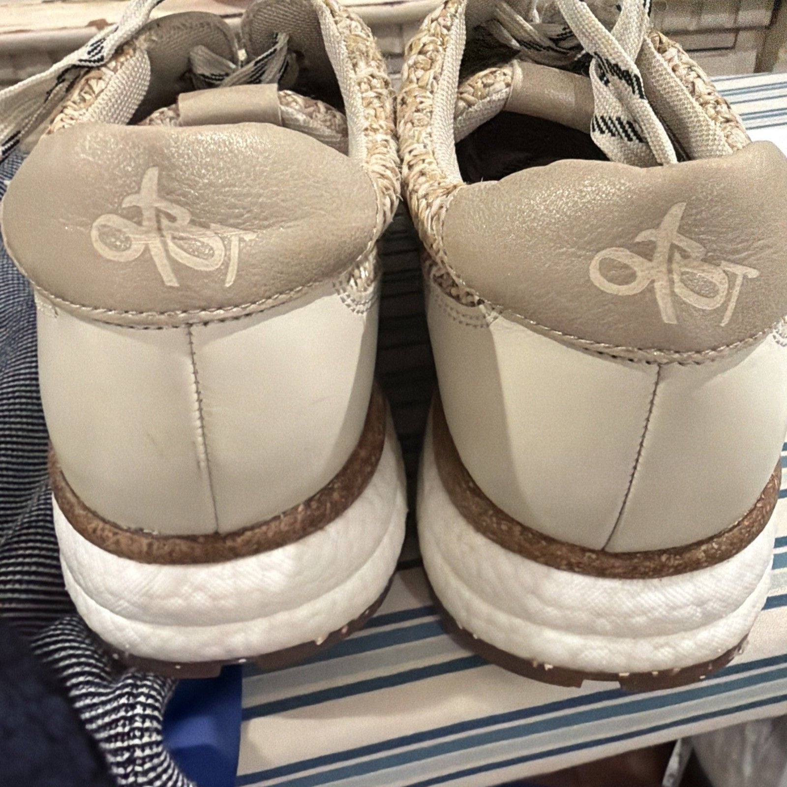 OTBT Meridian Espadrille Platform Sneakers White Tan Leather Woven Women’s Sz 11 9