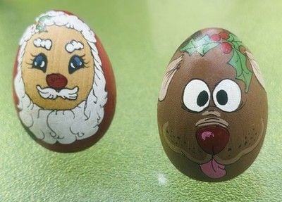 VTG 1990 Handpainted & Artist Signed Santa & Rudolph The Red Nosed Reindeer Eggs 3