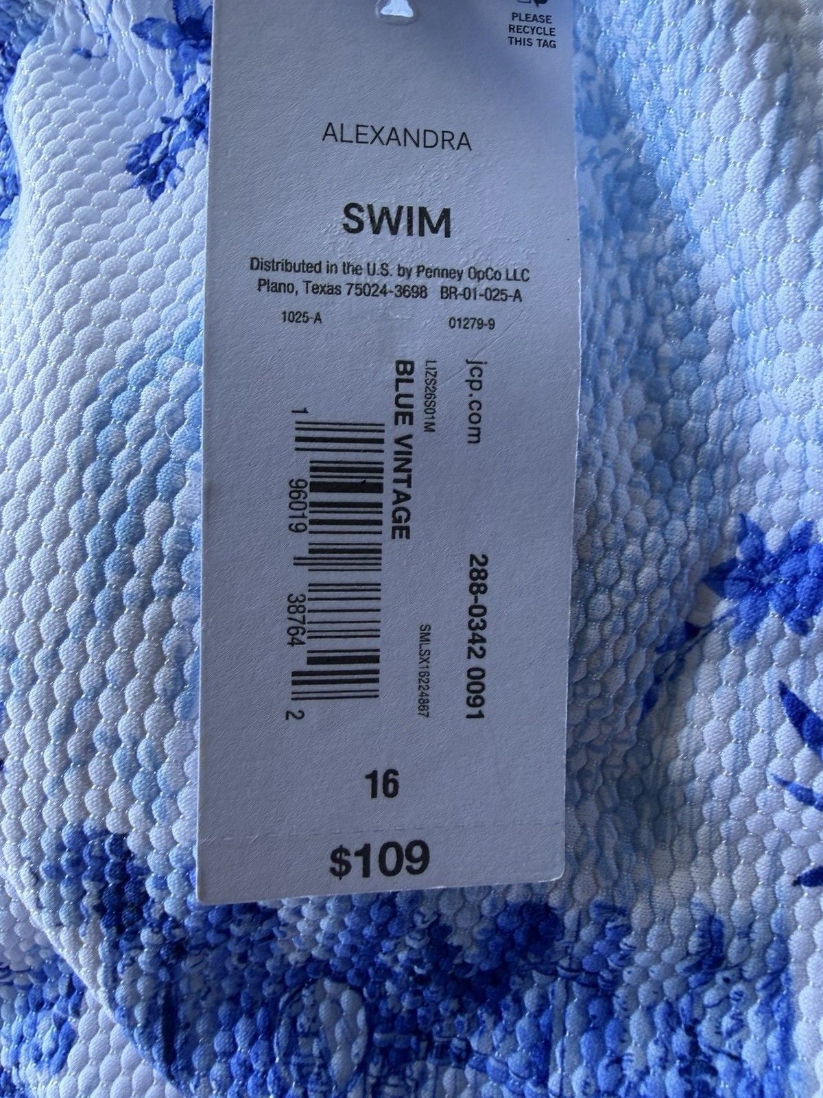 Liz Claiborne Women's One-Piece Floral Swimsuit 16 Blue/White Removable Cups 8