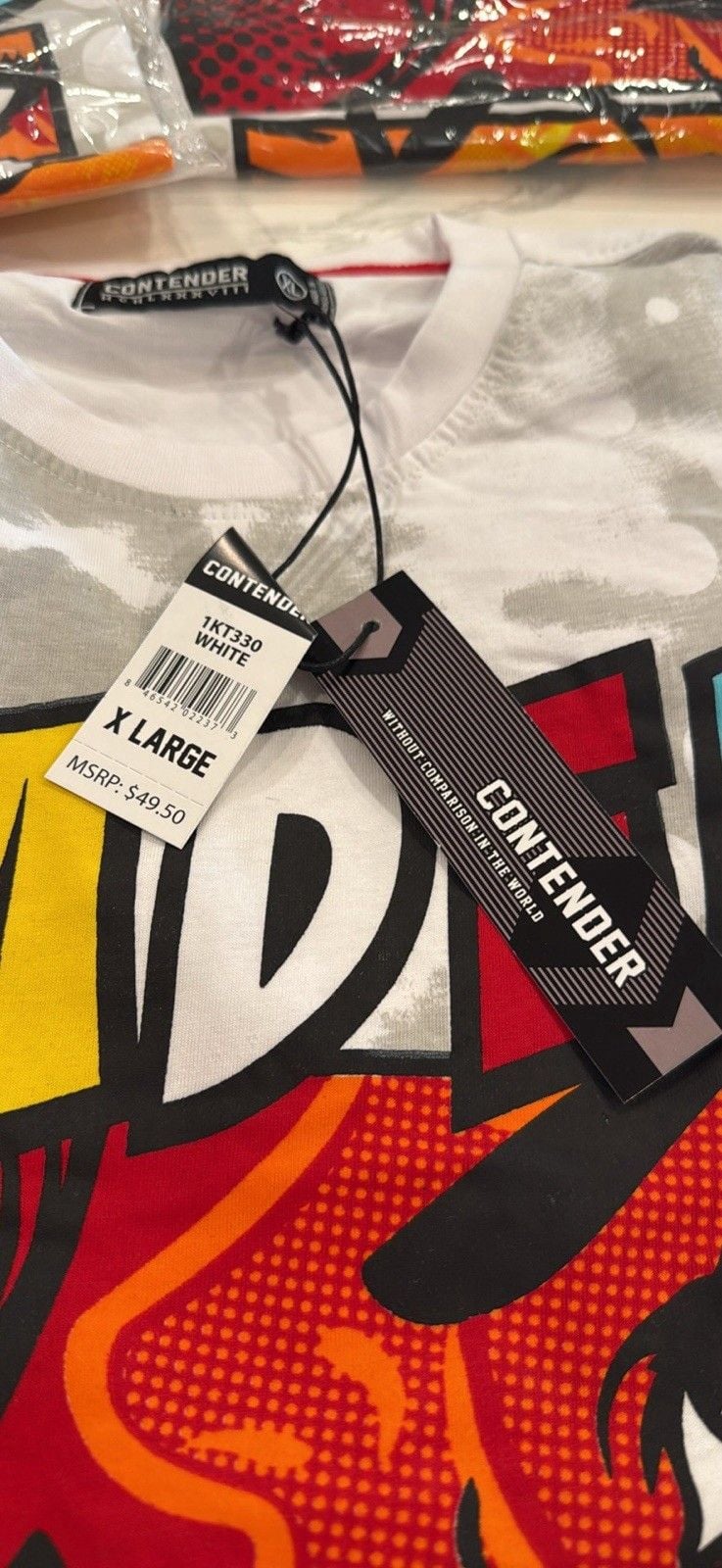 Contender Faded Pop Art Graphic Print T-Shirt White Cotton Crewneck 2XL-0047 3