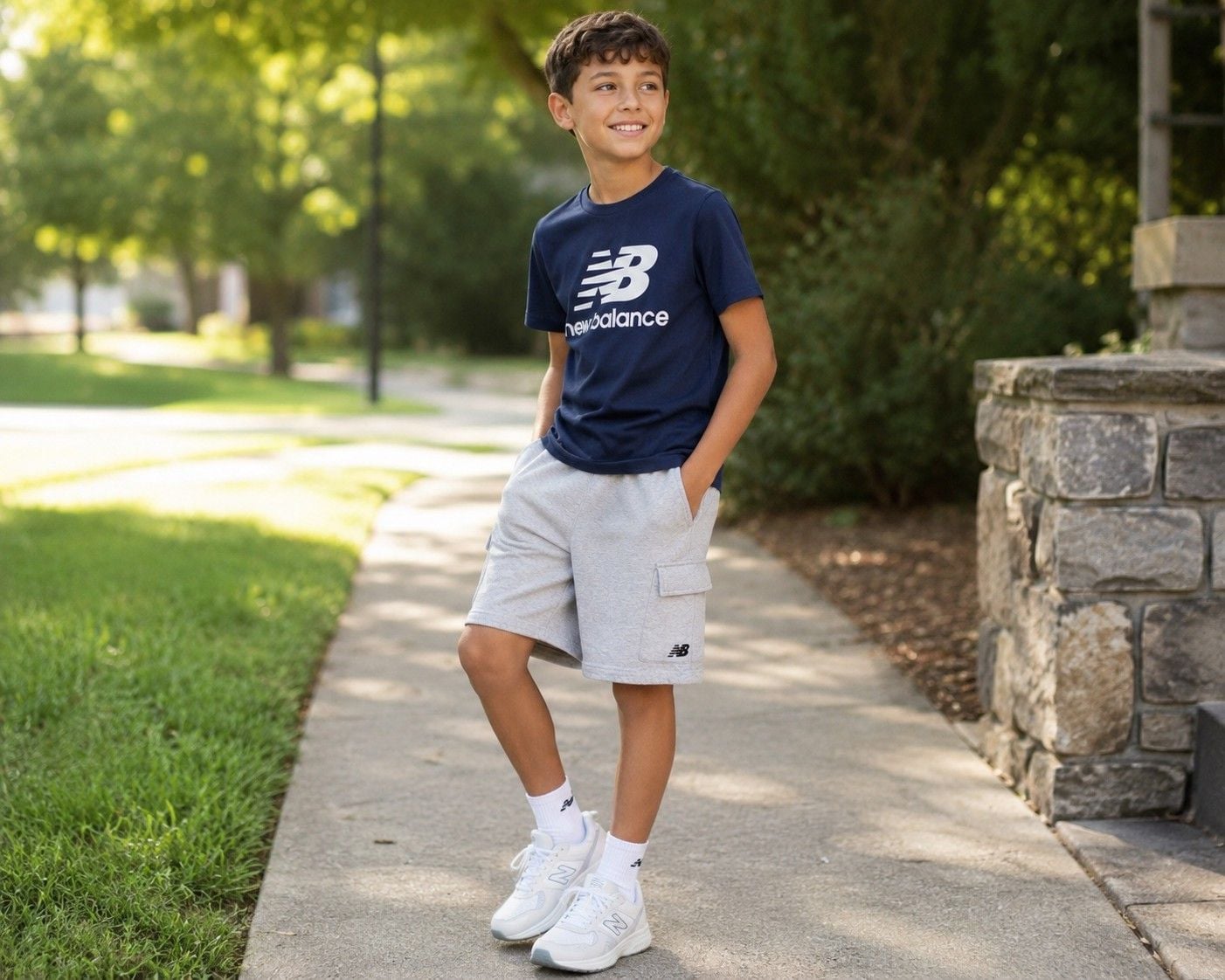 New Balance Boys Gray Cargo Sweat Shorts M 10-12 Athletic Casual Elastic Waist 4