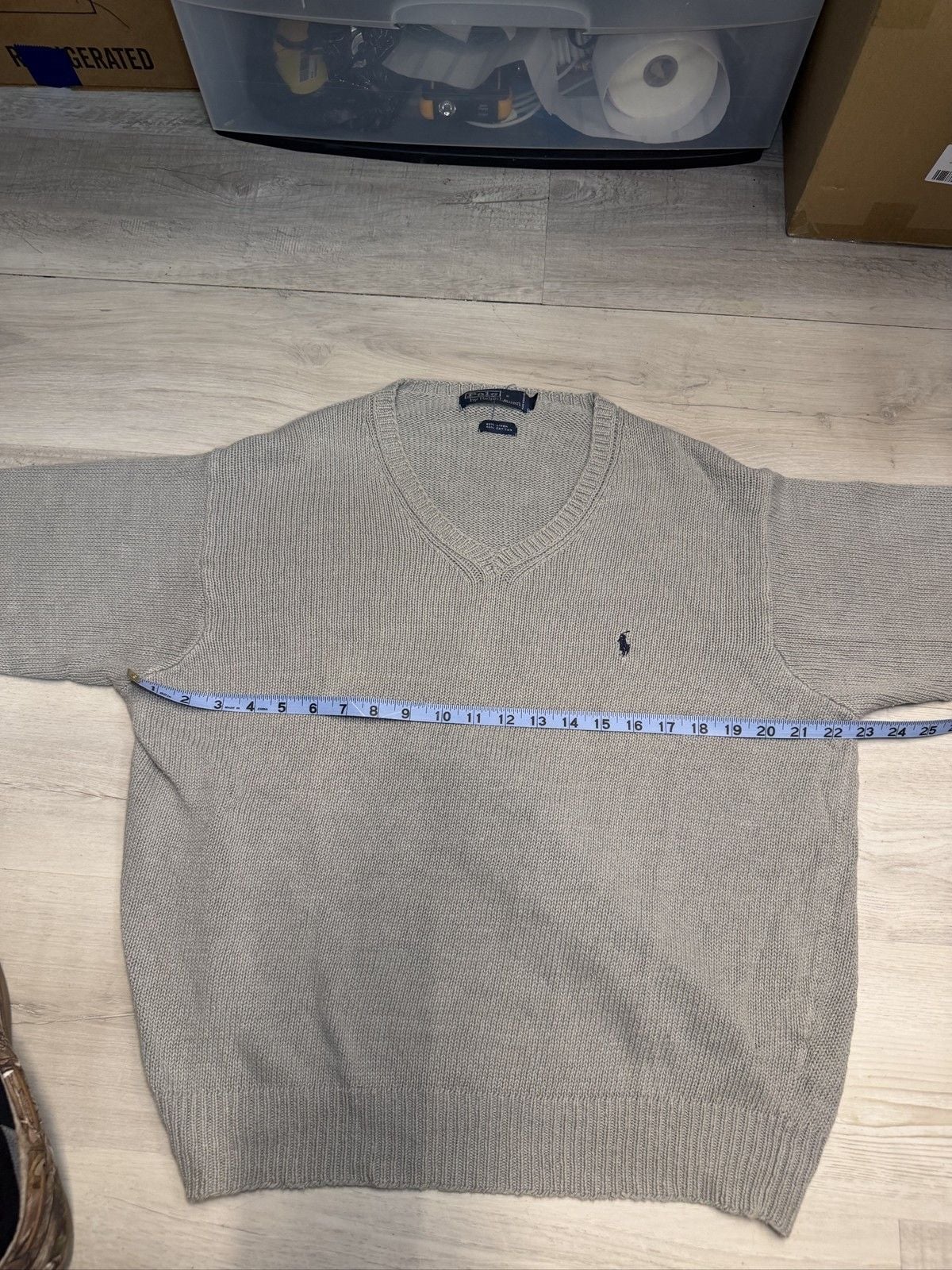 Polo Ralph Lauren Men XL V-Neck Sweater Pullover Light Grey Cotton Linen Knit 5