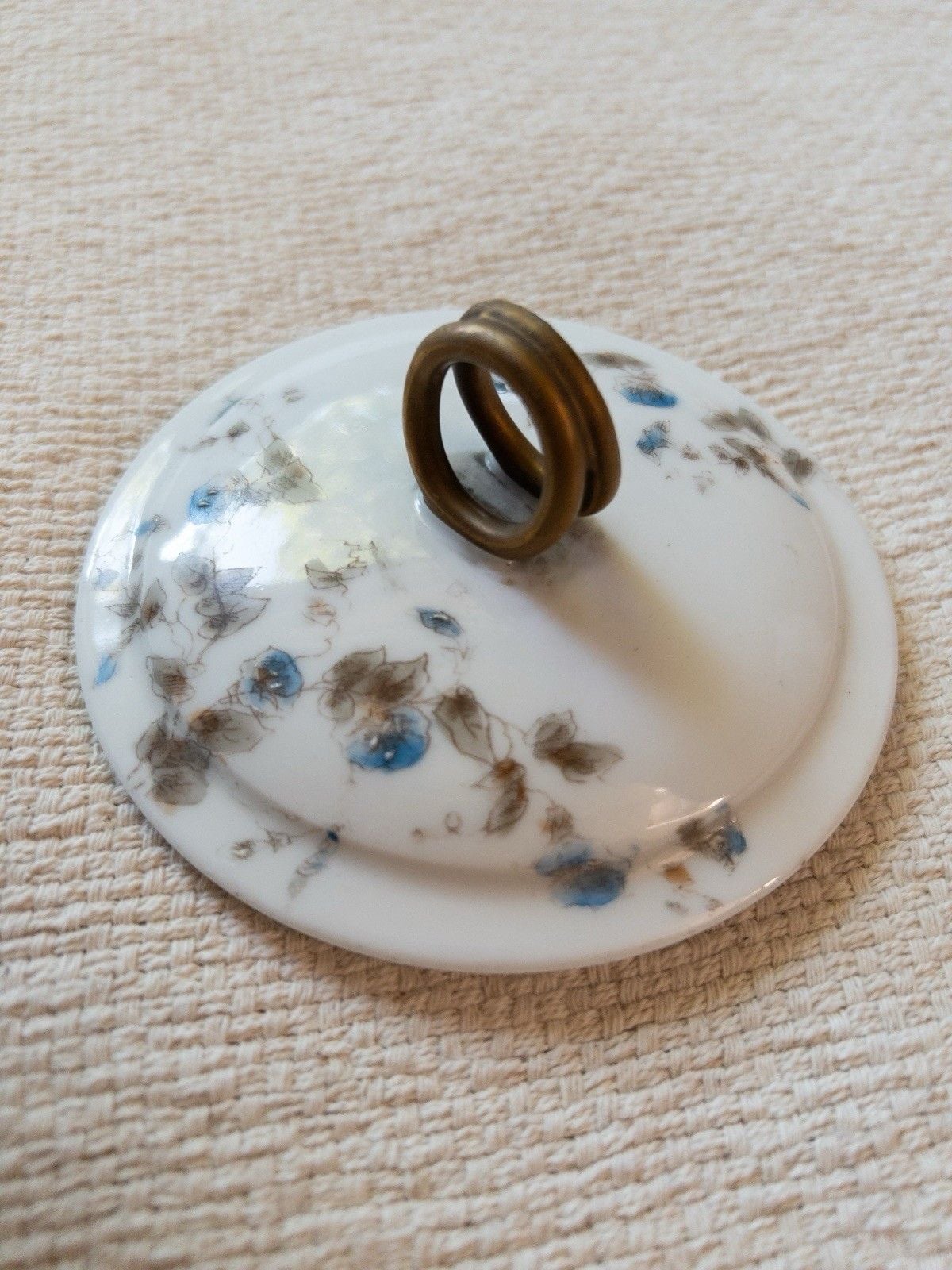 Antique Limoges CFH GDM Sugar Bowl Lidded Cup French Porcelain Blue Floral 1880s 10