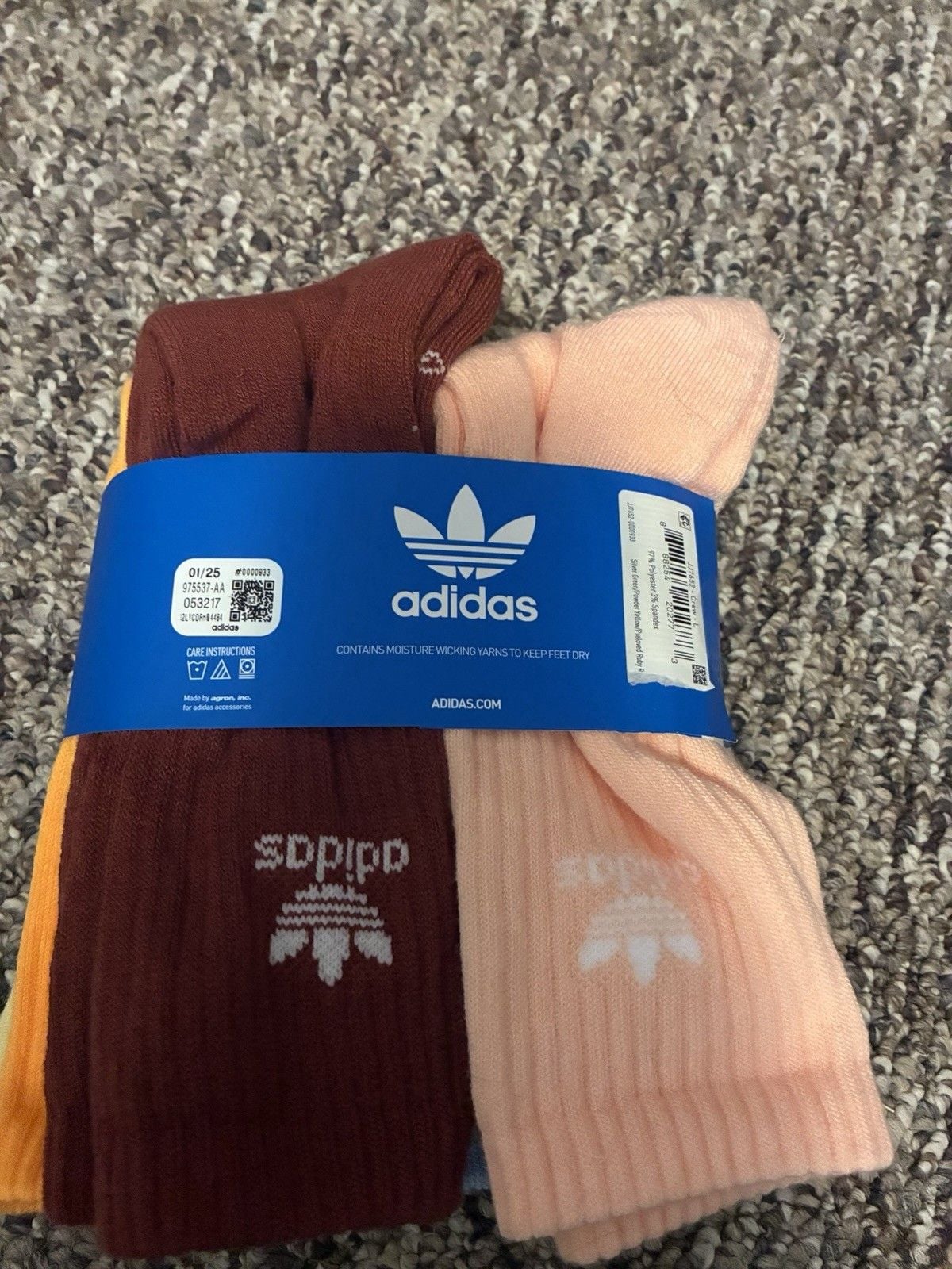 Adidas Originals 6 Pair Crew Socks Large Men’s 8-12 Women’s 10-13 Multicolor new 5