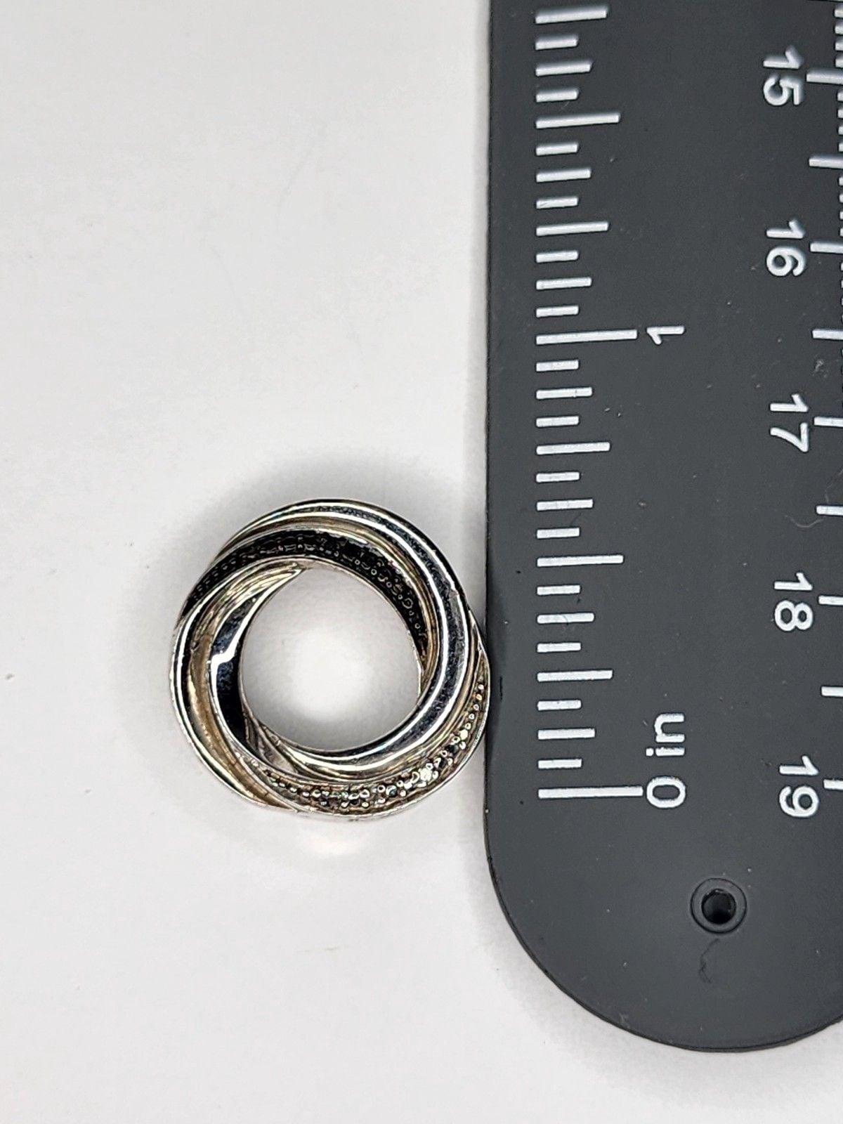 925 Sterling Silver Black/white Diamond Round Swirl Slide Pendant 6