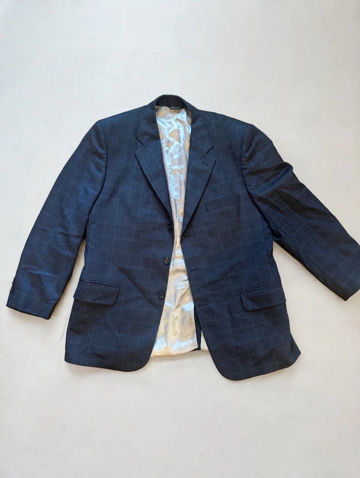 Harold Powell Men's Navy Plaid Blazer Sport Coat 44R Made in Chile 2