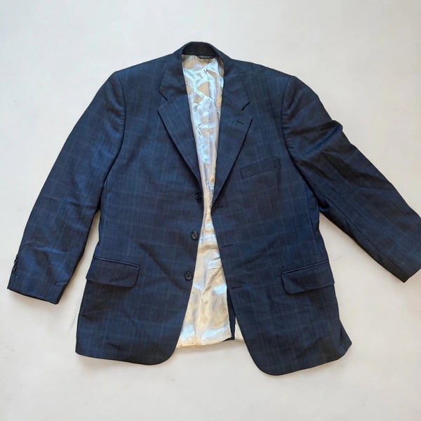 Harold Powell Men's Navy Plaid Blazer Sport Coat 44R Made in Chile
