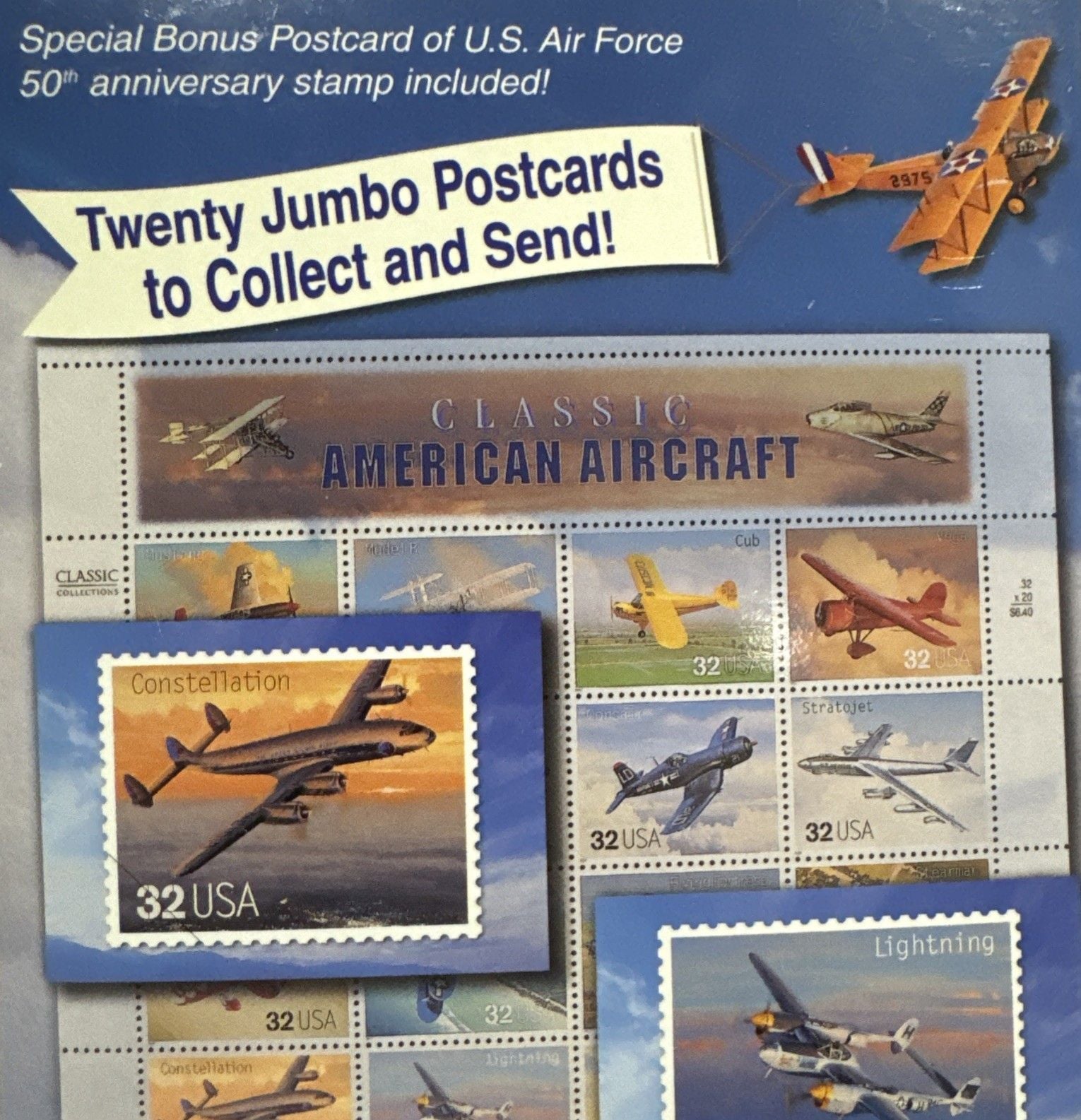 2pk USPS Classic American Aircraft XL Postcards Air Force Farmable Gallery Wall 11