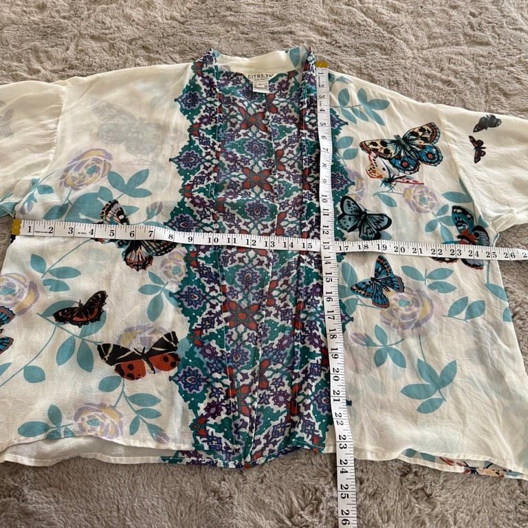 Citron women’s Sz PL 100% silk cardigan kimono top butterfly floral boho garden 8