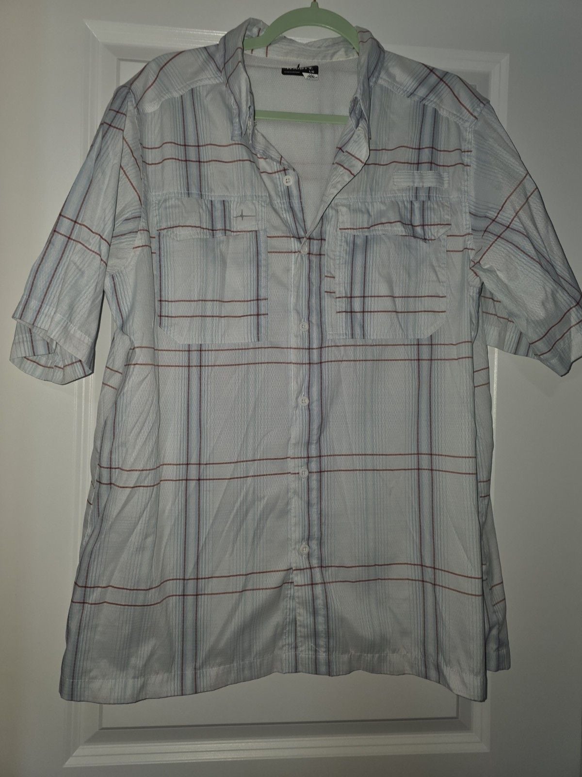 Habit Mens Fishing Shirt L Blue Plaid Short Sleeve UPF 40 Ventilated Pockets 2