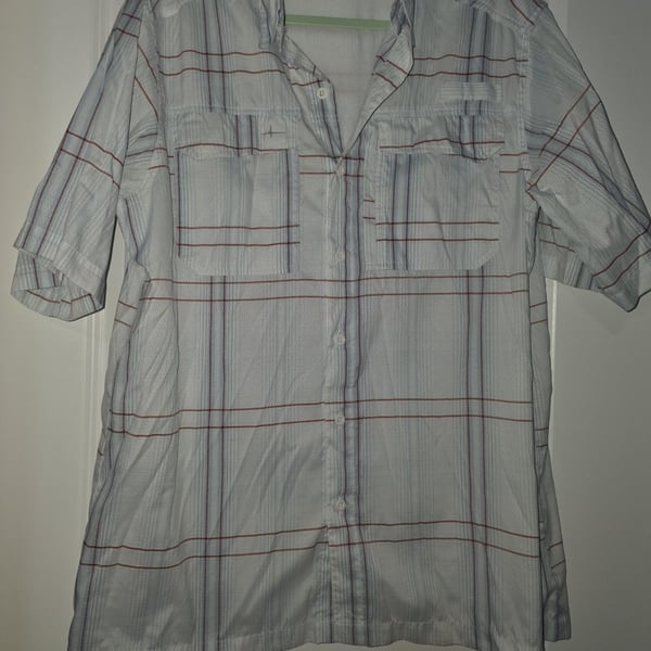 Habit Mens Fishing Shirt L Blue Plaid Short Sleeve UPF 40 Ventilated Pockets