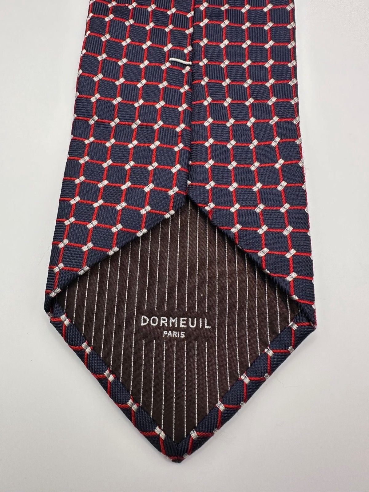 Dormeuil Navy & Red Lattice 100% Silk Tie – Dormeuil Tipping Made in Italy 2
