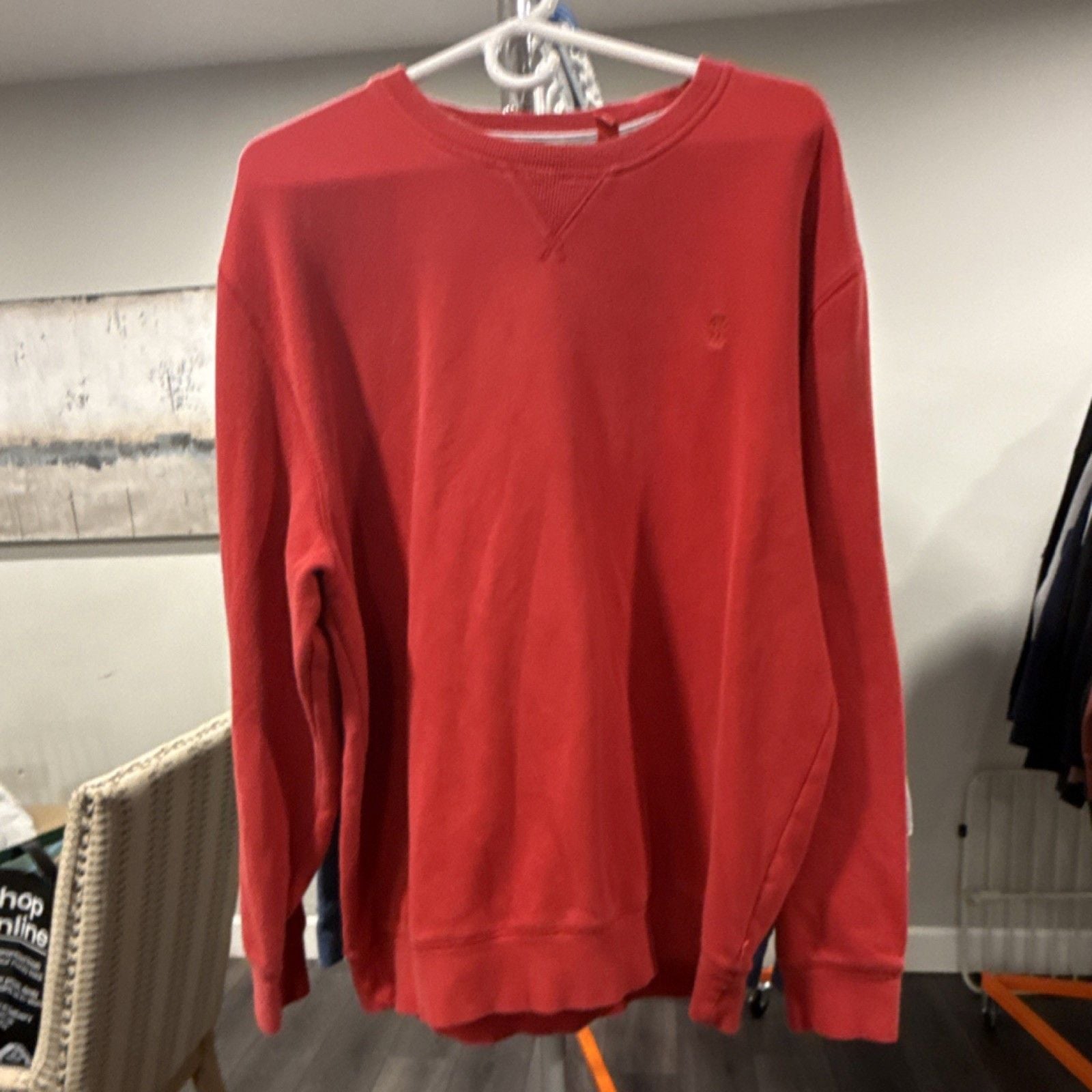 IZOD Men's Red Crewneck Pullover Sweatshirt XL Knit Embroidered Logo Long Sleeve-0010 2