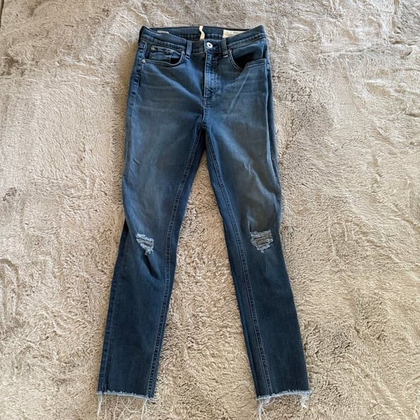 Rag & Bone High Rise Ankle Skinny Jeans - Distressed Woman Size 27 School