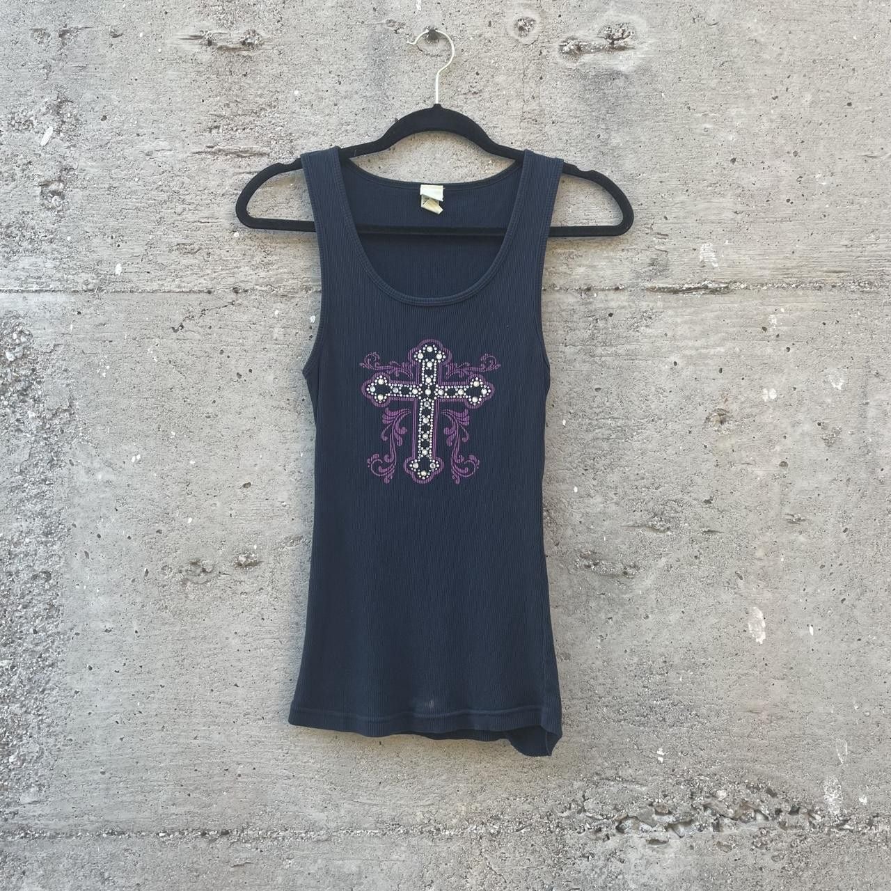 2000s rhinestone cross ribbed tank top  9