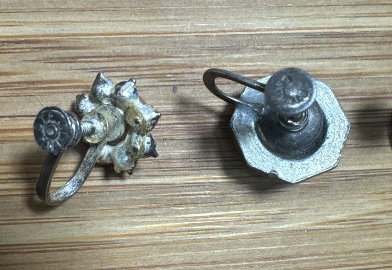 Vintage Sterling Silver Single Earrings Lot of 4 Screw Back Pearl Rhinestone 7
