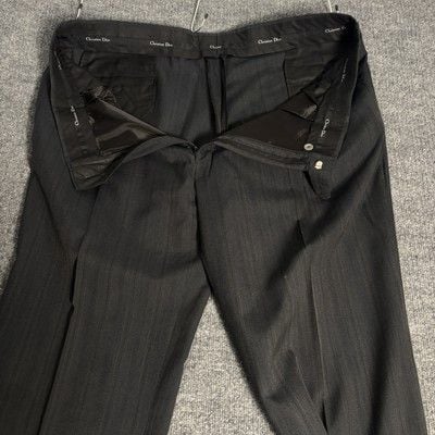 Vintage Christian Dior Suit Mens 46L 44x32 Charcoal Gray Pinstripe Wool 2 Piece 16