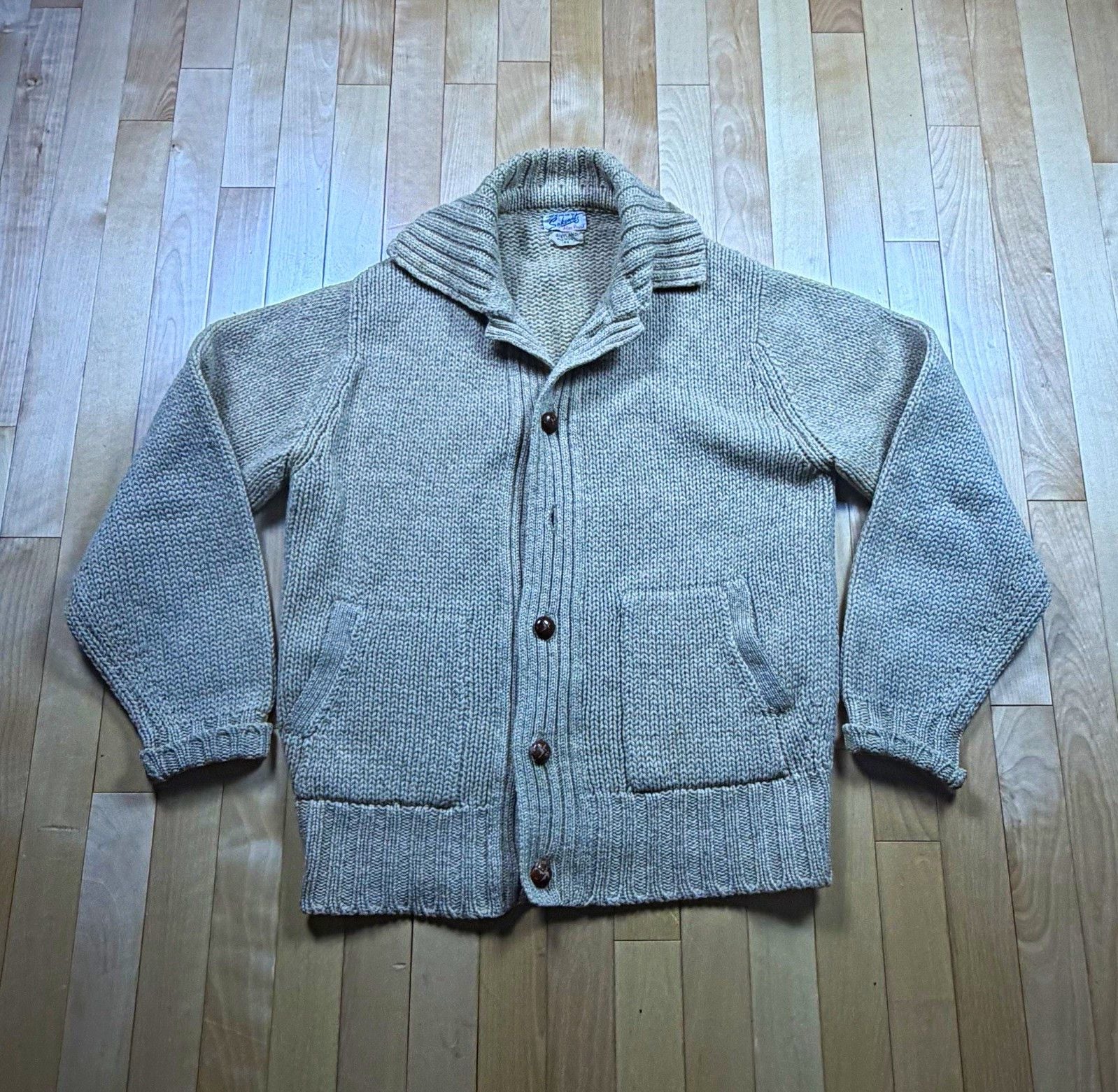 Vintage Alan Paine Shetland Wool Cardigan Mens 42 England Shawl Collar 60s 70s 2