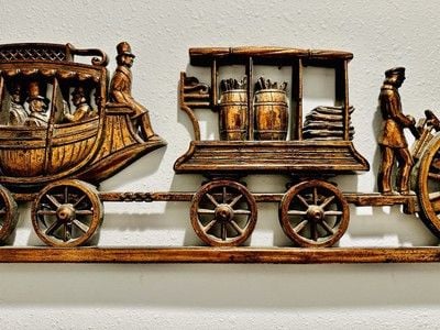 Vintage 1971 Large 33” Freight Train w/People Aboard The Train Copper Tone Art 5