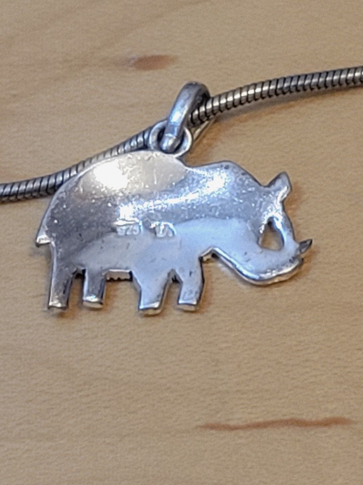 925 Sterling Silver Marcasite Elephant Charm Snake Chain Bracelet Vintage 5