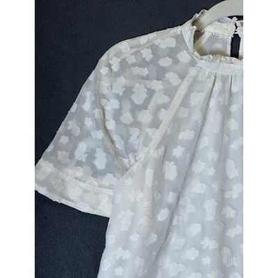 Anthropologie Feather Bone XS White Clip Dot Feminine Ruffle Neck Blouse Boho 5