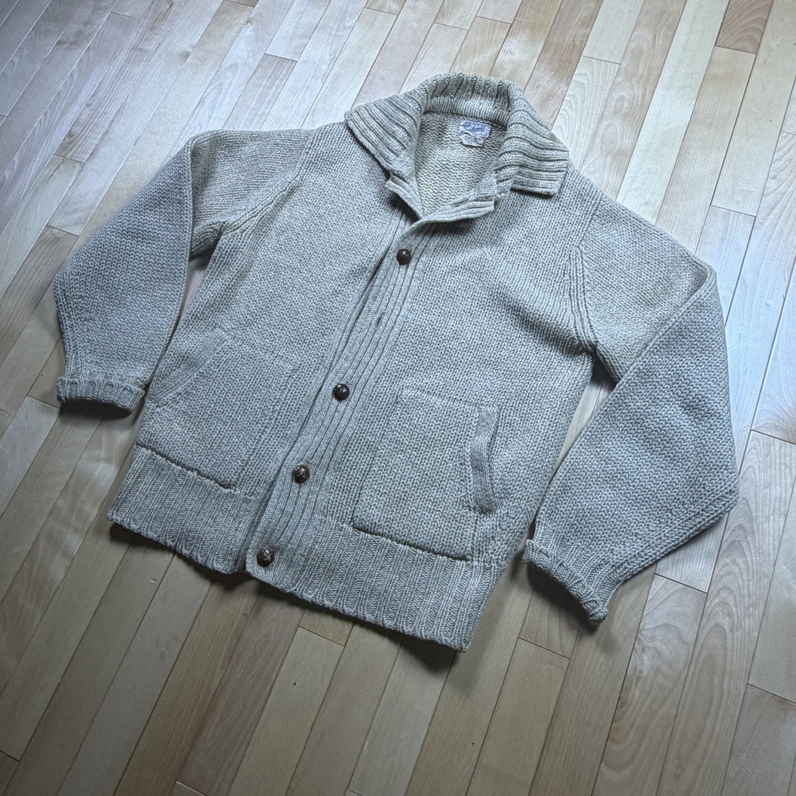 Vintage Alan Paine Shetland Wool Cardigan Mens 42 England Shawl Collar 60s 70s 3
