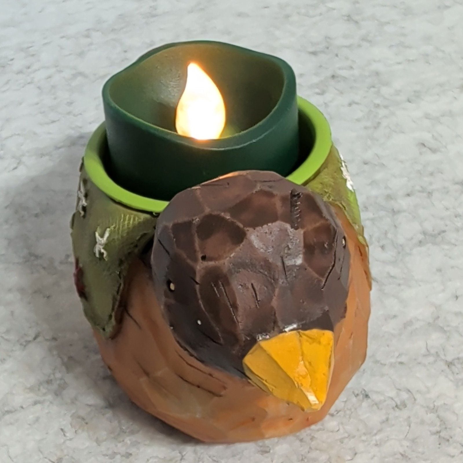 Shaved Wood Chip Pumpkin Fall Decor & Resin Bird Tealight Set Centerpiece
7